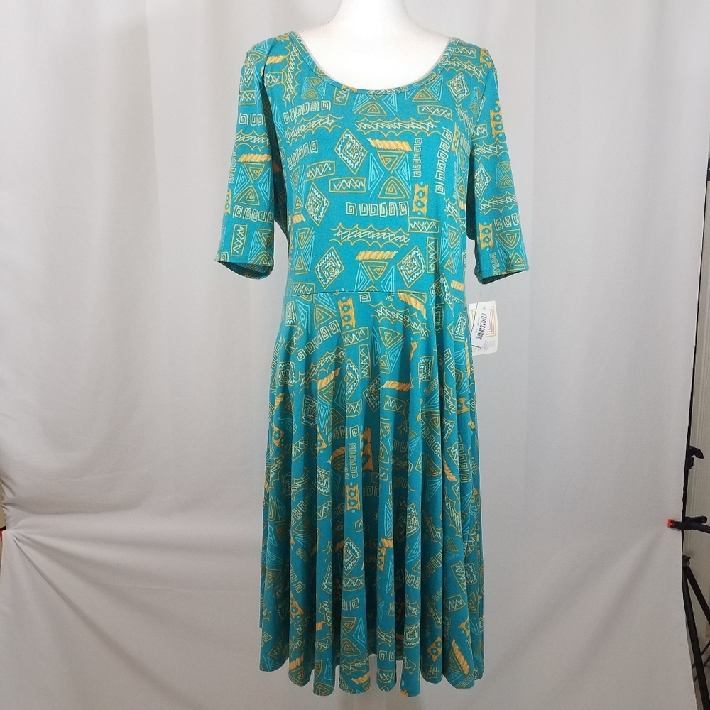 Lularoe Nicole 3XL Dress Teal and Lime Nwt